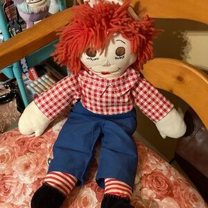 Adorable Rag Doll with antique raggedy Andy Red Hair and Blue Outfit